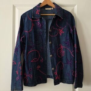 Vintage 90s Choices Denim Jacket Embroidered Piping Boho Cottage Core Womens M